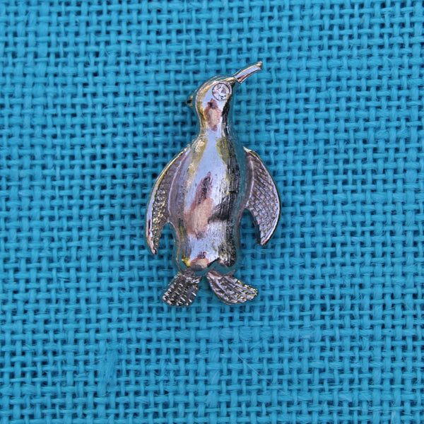 Silver Rhinestone Penguin Brooch