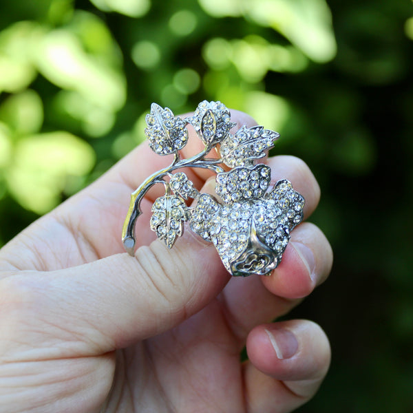 Silver Sparkle Rose Brooch