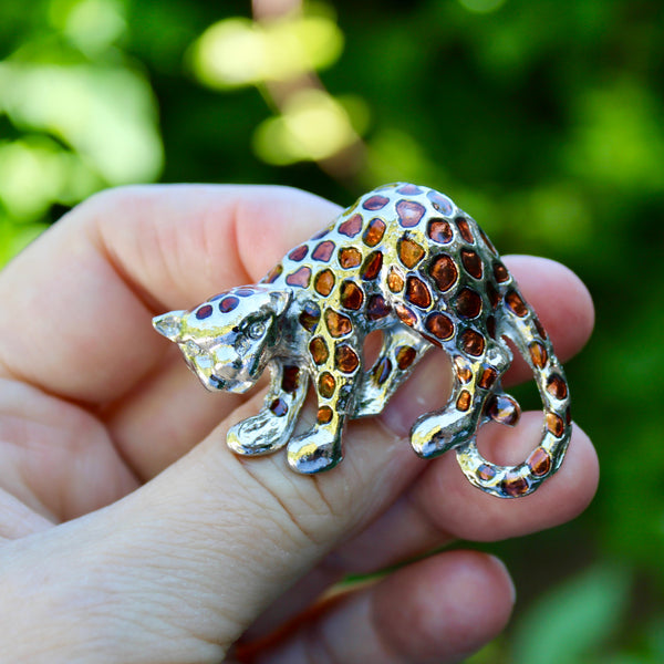 Brown Spotted Leopard Brooch
