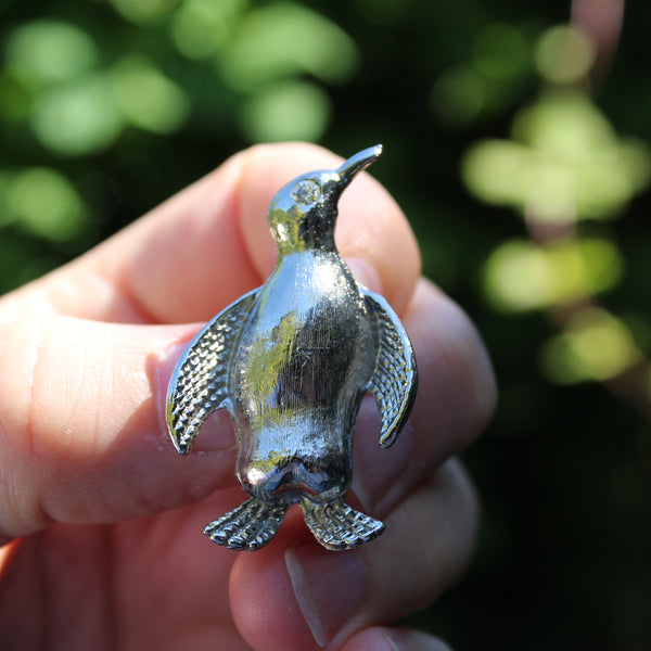 Silver Rhinestone Penguin Brooch