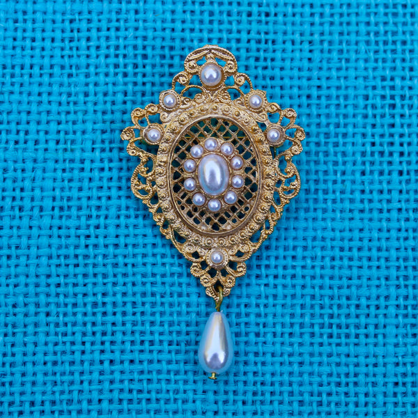 Gold and Pearl Regency Drop Brooch