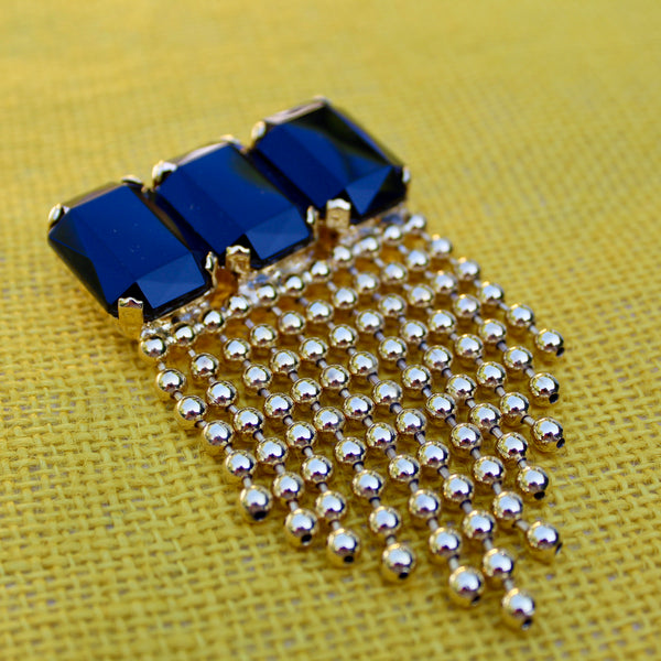 80s Deco Black Gold Chain Brooch