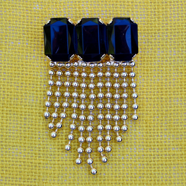 80s Deco Black Gold Chain Brooch