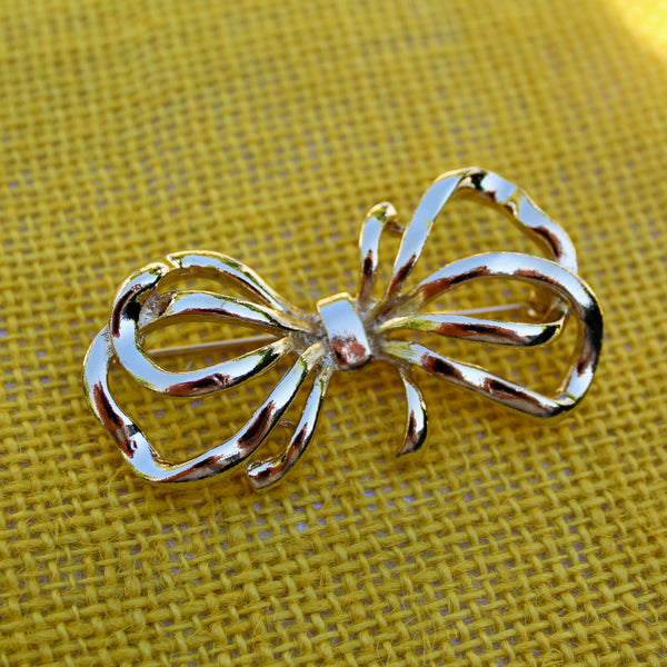 Gold Double Bow Brooch