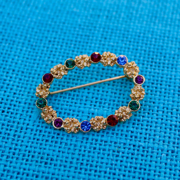 Multi Colour Wreath Oval Brooch