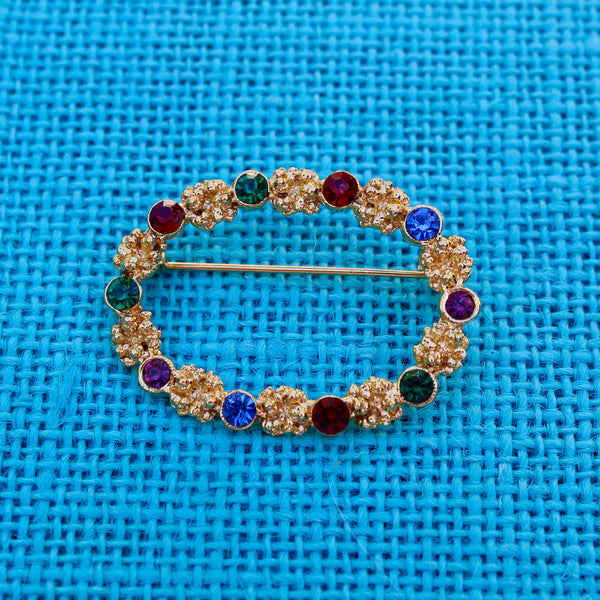 Multi Colour Wreath Oval Brooch