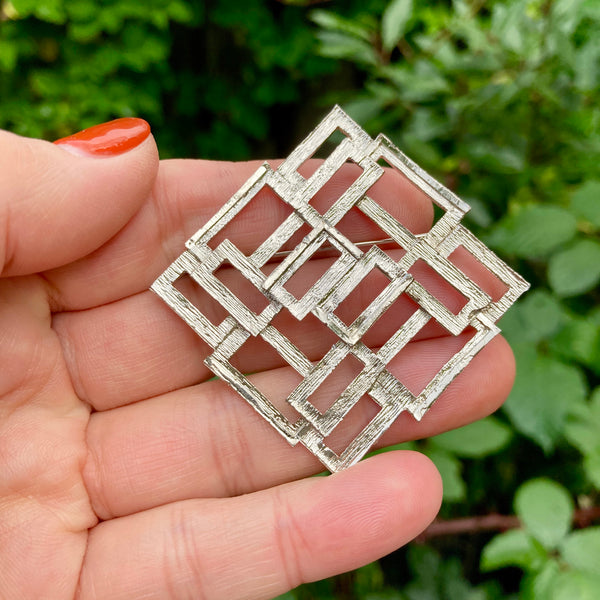 Silver Modernist Square Brooch
