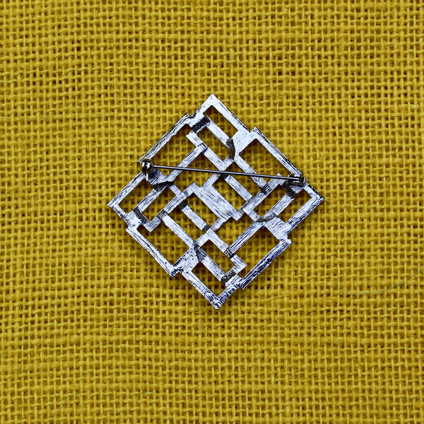Silver Modernist Square Brooch