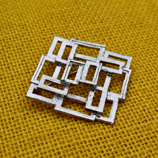Silver Modernist Square Brooch