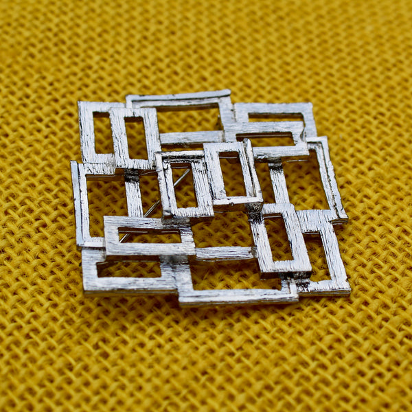 Silver Modernist Square Brooch