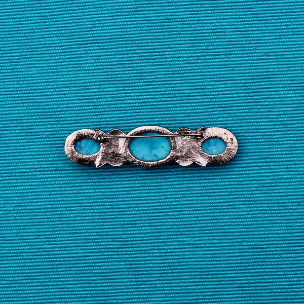 Faux Turquoise Silver Trio Brooch