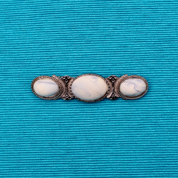 White Faux Marble Silver Trio Brooch