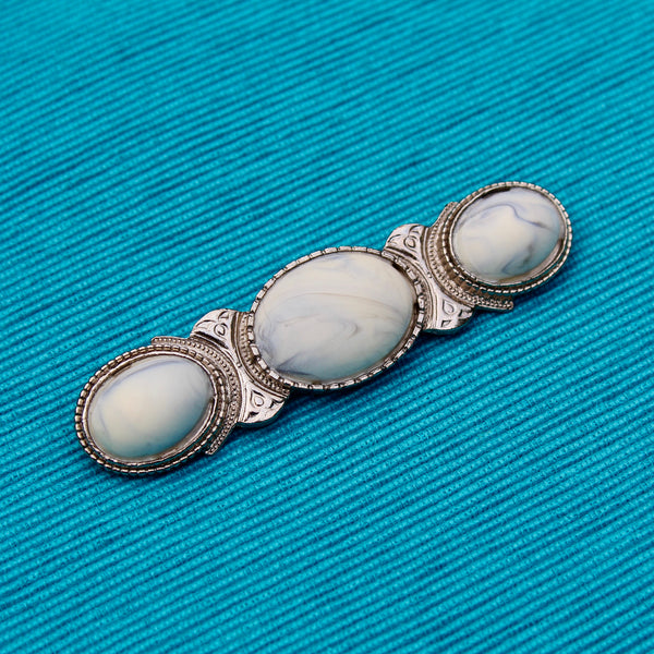 White Faux Marble Silver Trio Brooch