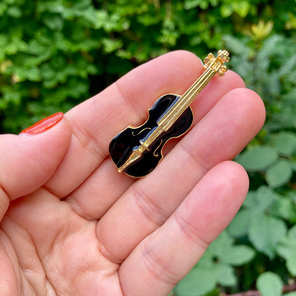 Black Enamel Violin Brooch