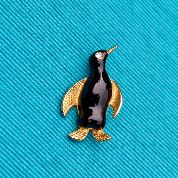 Gold Rhinestone Penguin Brooch