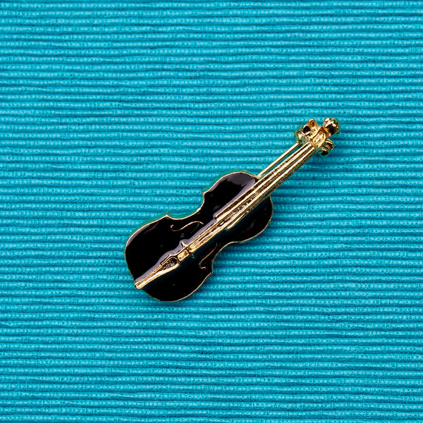 Black Enamel Violin Brooch