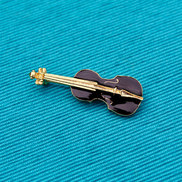 Black Enamel Violin Brooch