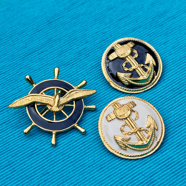 Black Nautical Button Brooch