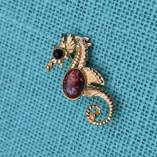 Brown Sea Horse Brooch