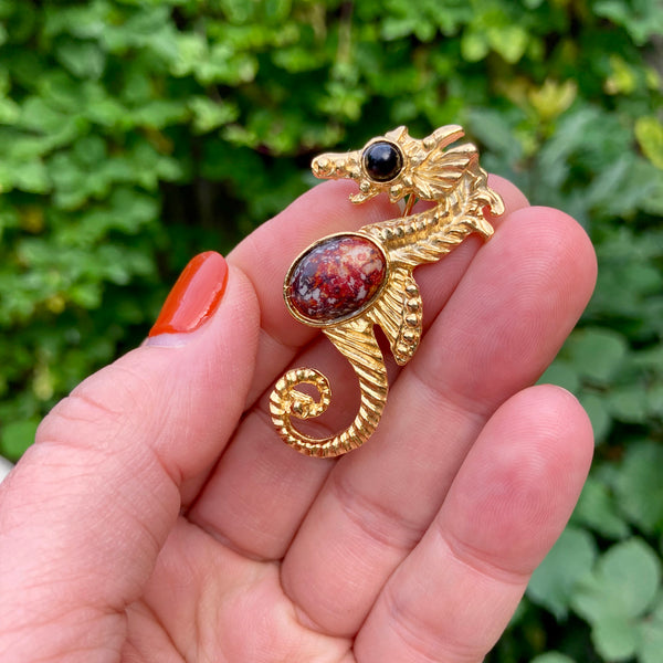 Brown Sea Horse Brooch