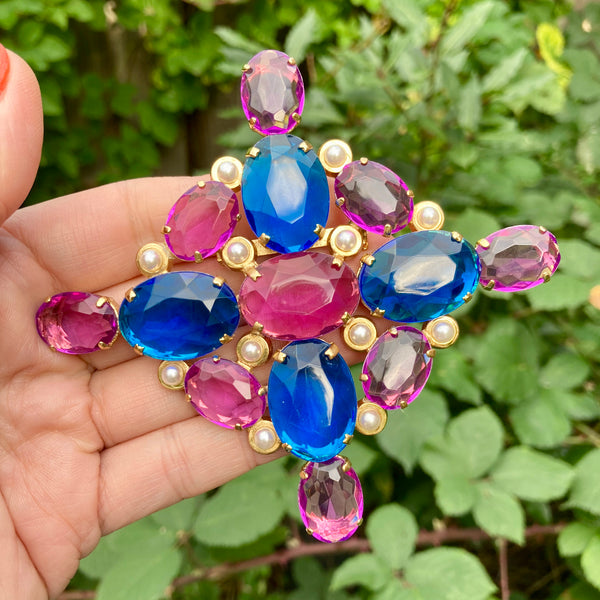 80s Deco Cross Pink Brooch