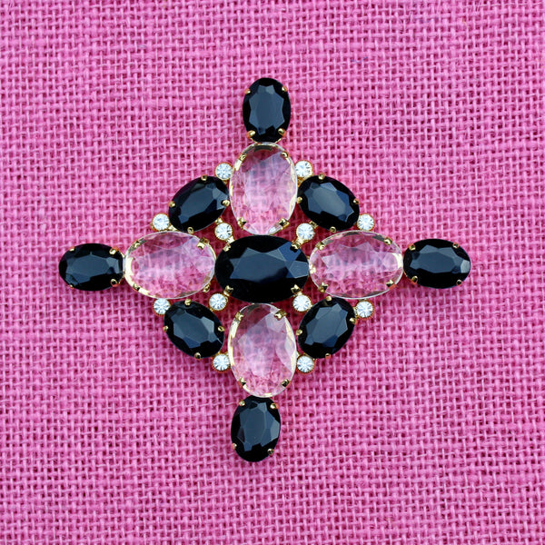 80s Deco Black Cross Brooch