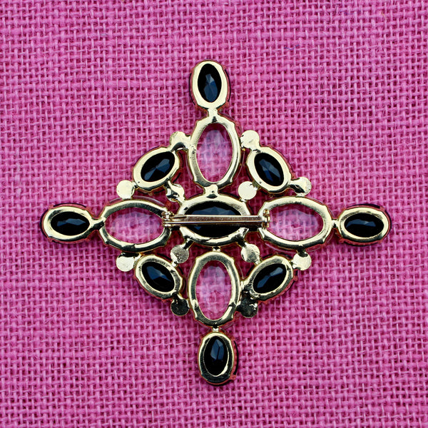 80s Deco Black Cross Brooch