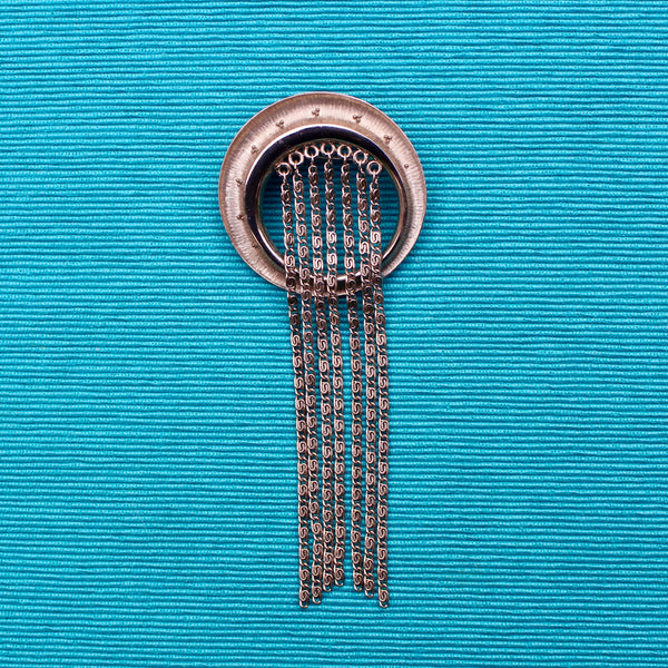 Silver Modernist Circle with Chains Brooch