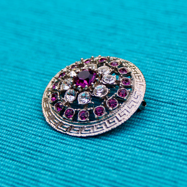 Purple Disc Silver Stripe Brooch