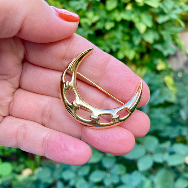 Gold Chained Moon Brooch