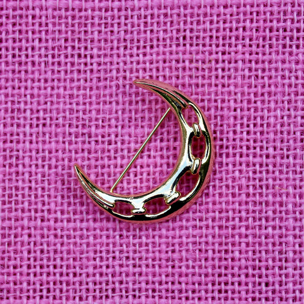 Gold Chained Moon Brooch