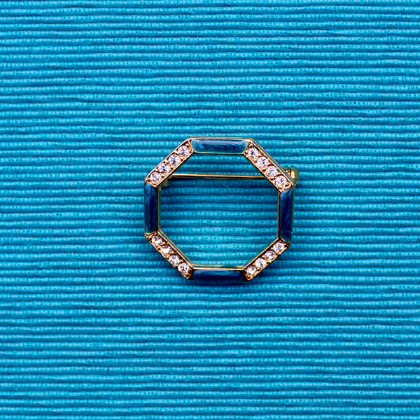 Dark Teal Enamel Octagon Brooch