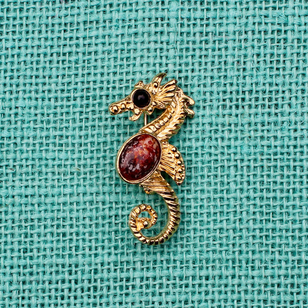 Brown Sea Horse Brooch