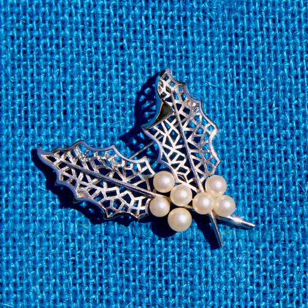 1960s Trifari Silver Holly Leaf Brooch