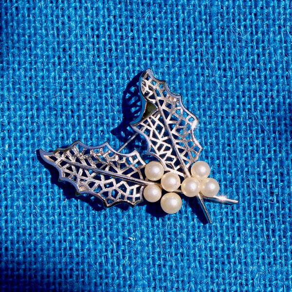 1960s Trifari Silver Holly Leaf Brooch