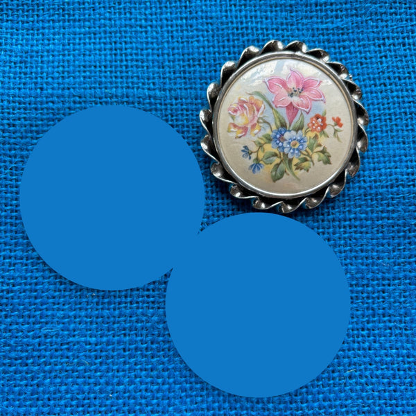 Porcelain Floral Brooch from St Uzienne Silver