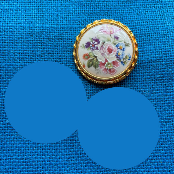 Porcelain Floral Brooch from St Uzienne Gold