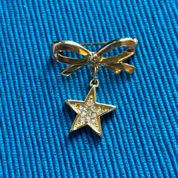 Tiny Bow with Star Drop Brooch