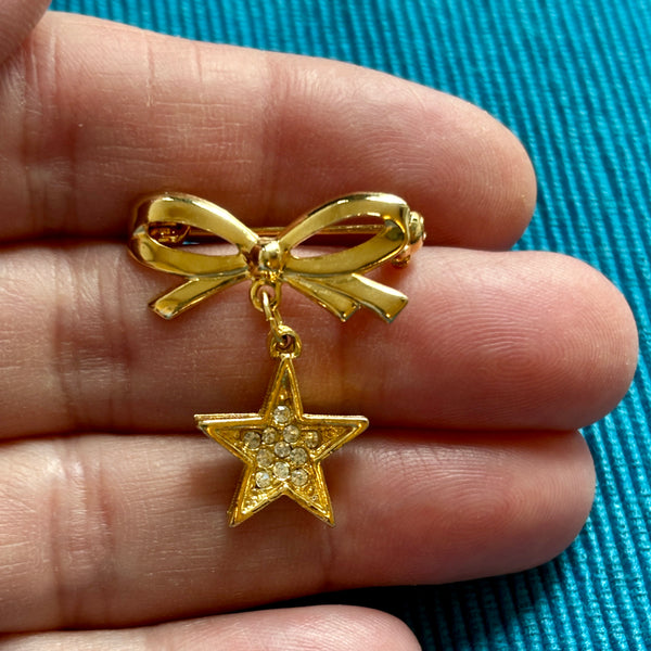 Tiny Bow with Star Drop Brooch