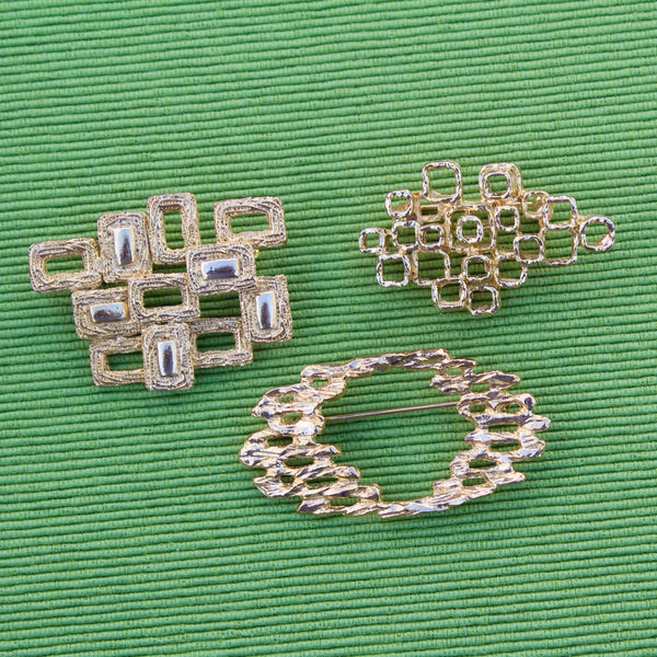 Gold Abstract Floating Squares Brooch