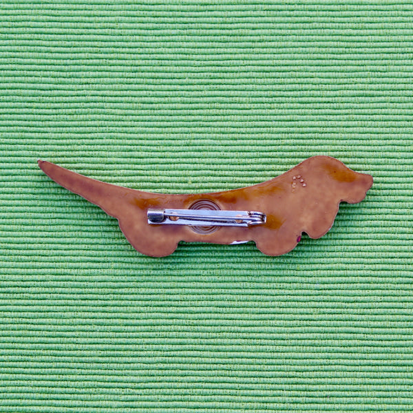 Brown Plastic Dachshund Dog Brooch