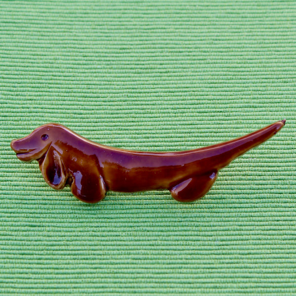 Brown Plastic Dachshund Dog Brooch