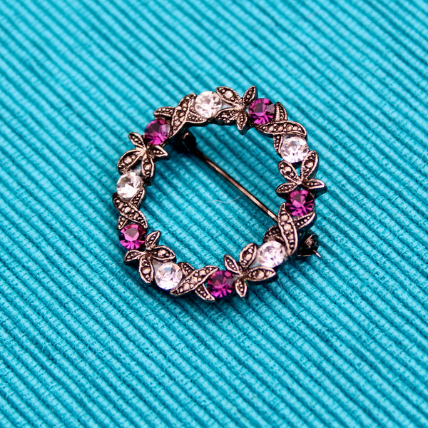 Purple and Silver Wreath Brooch