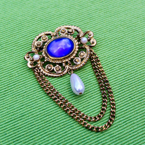 Royal Blue Double Chain Brooch