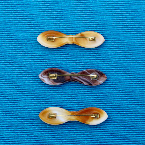 Czech Glass Brown and Caramel Bow Brooches