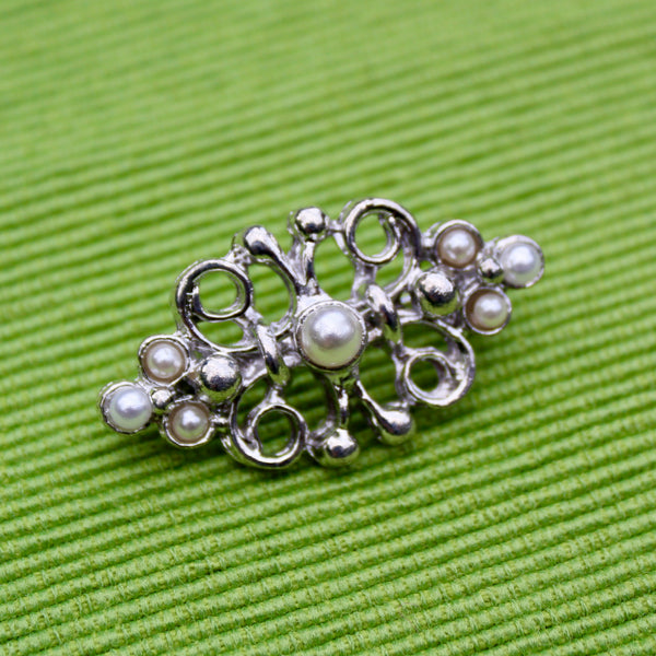 Tiny Silver Pearl Brooch