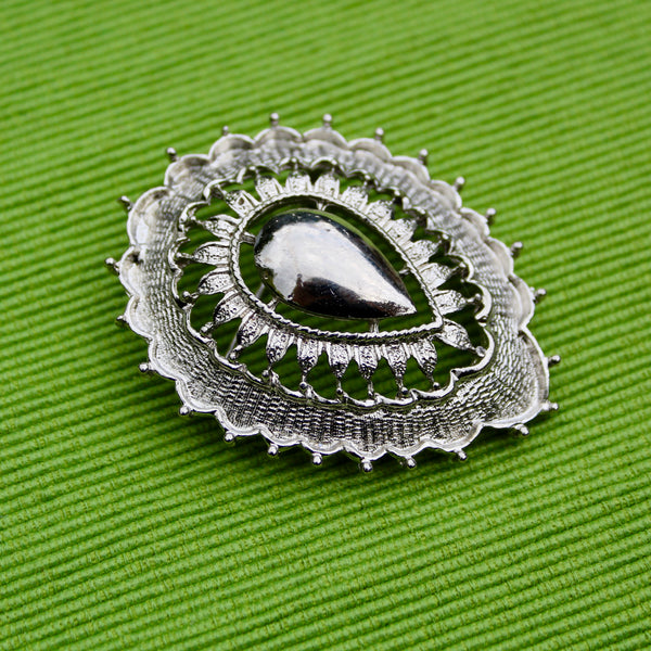 Silver Modernist Lace Leaf Brooch