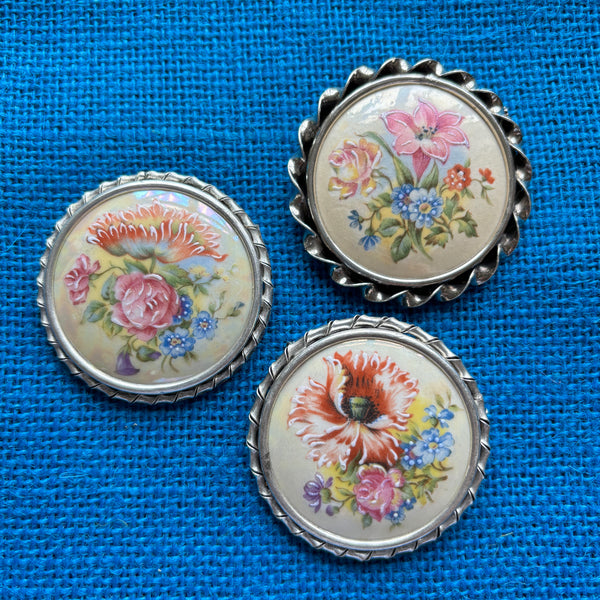 Porcelain Floral Brooch from St Uzienne Silver