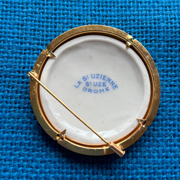 Porcelain Floral Brooch from St Uzienne Gold