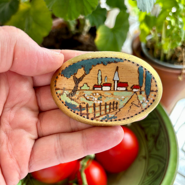 Wooden French Countryside Brooch